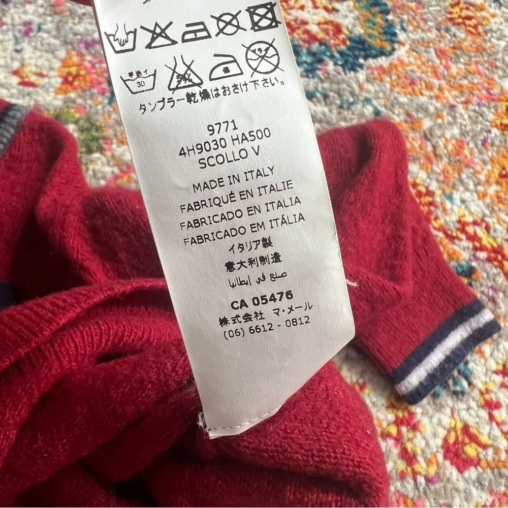 Kids Lanvin Letterman Wool Red Blue Vneck Sweater‎
